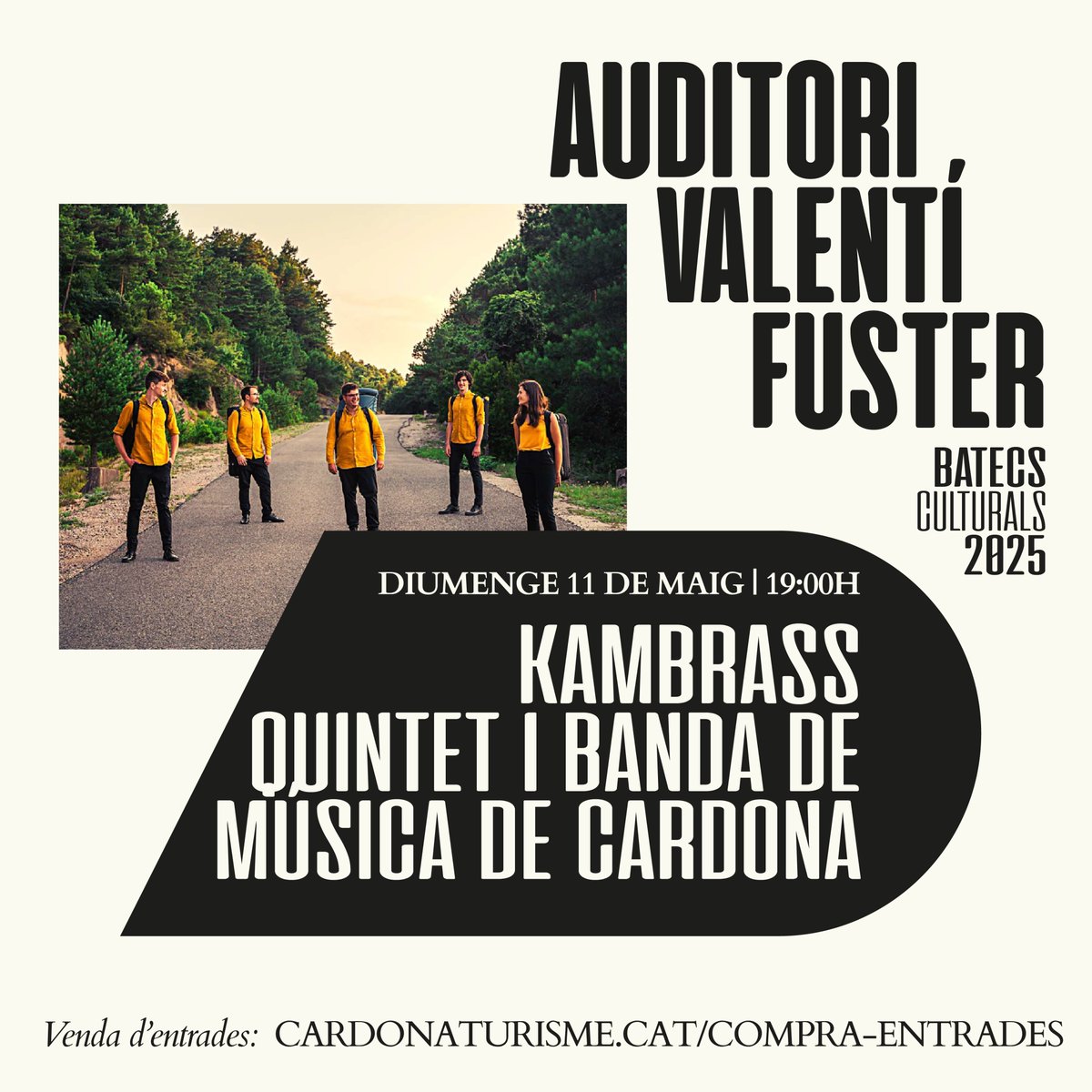 🎵L'Auditori acull, aquest diumenge, un concert de Kambrass Quintet i la Banda de Música de Cardona

ℹ️Es tracta d’una proposta basada en la música original de quintet de metalls i banda simfònica

Entrades a: tickets.euromus.cat/carlinkIV/inde…