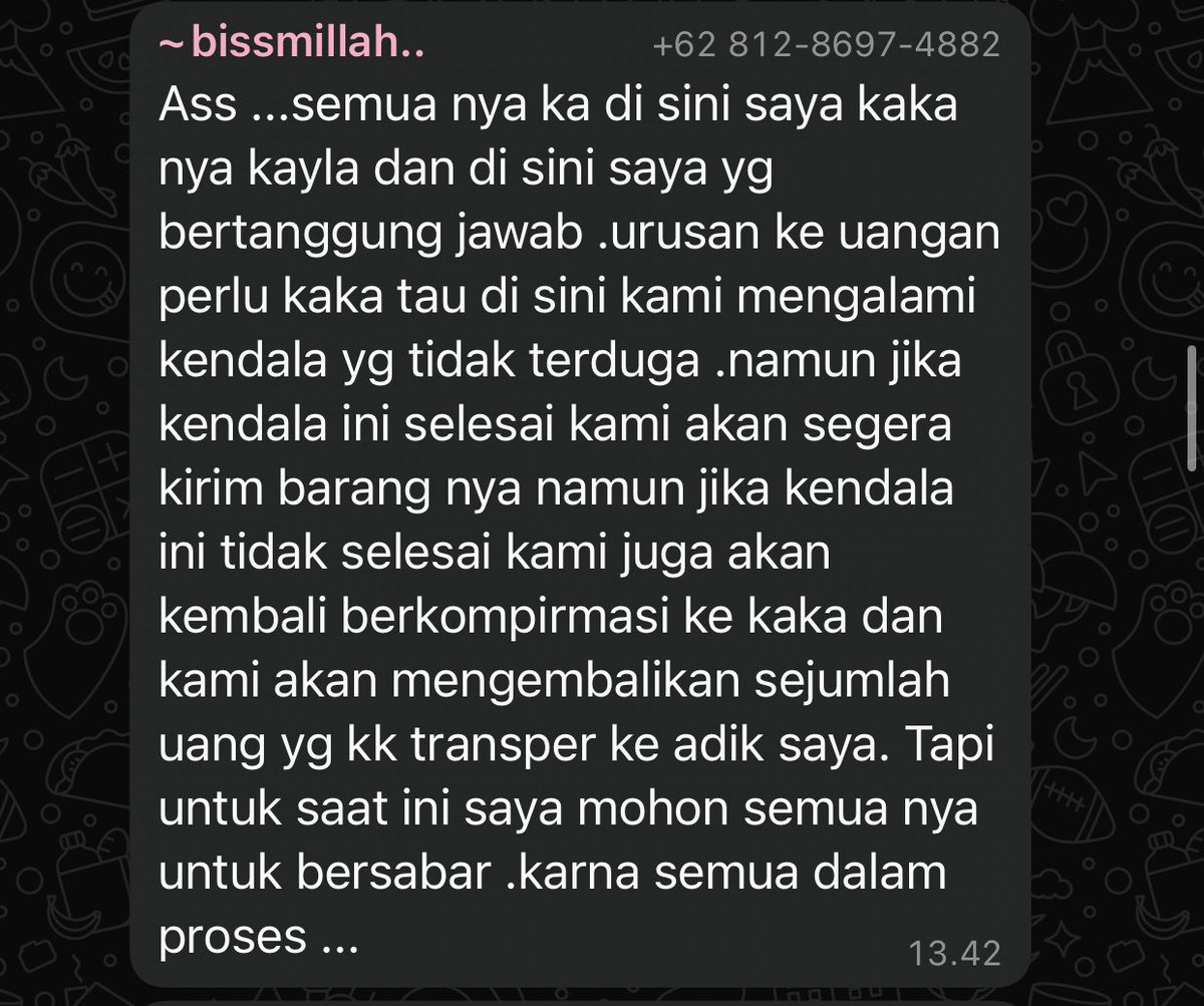 ronalstvnzn's tweet photo. ‼️UPDATE KASUS PENIPUAN KAYLA SANIA MAOLANI‼️

Jadi setelah kita cecer sana sini akhirnya si “kakak” kayla ini muncul dan ngancem kita yg viralin buat bawa ke jalur hukum😧 TAPI TYPINGNYA JELEK BGT ANJG KEK ADMIN JUDAYY KAMBJOA https://t.co/A3v5inOxs6