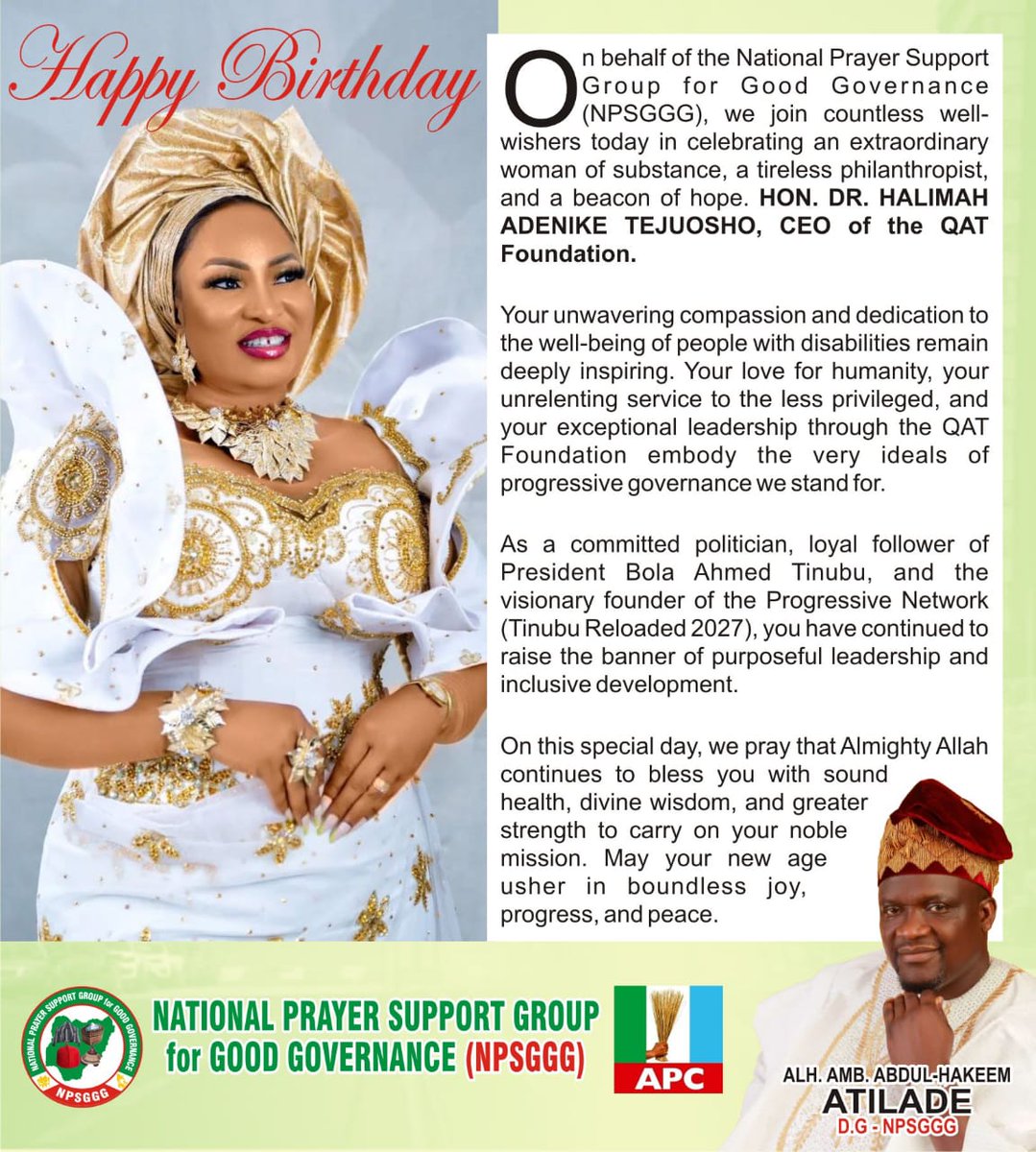 Yusufkumo4 (@yusufkumo4) on Twitter photo Happy Birthday to the Founder/CEO Queen Adenike Tejuosho Foundation <a href="/QatFoundation/">Queen Adenike Tejuosho Foundation</a> Dr Halimat AdenikeTejuosho Humanitarian to the core, Progressive Batist to the core. I wish you everything good life can offer Ma am <a href="/Hrhqueenshabby/">Dr. Halimat Adenike Tejuosho</a> Happy Birthday to the Founder/CEO Queen Adenike Tejuosho Foundation <a href="/QatFoundation/">Queen Adenike Tejuosho Foundation</a> Dr Halimat AdenikeTejuosho Humanitarian to the core, Progressive Batist to the core. I wish you everything good life can offer Ma am <a href="/Hrhqueenshabby/">Dr. Halimat Adenike Tejuosho</a>