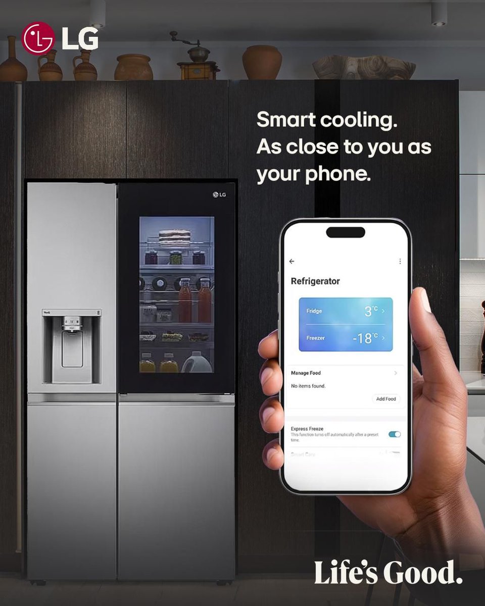 mfh_group's tweet image. Say yes to ease of usage and convenience, thanks to #LG smart home appliances that can be remotely controlled with the LG #ThinQ app.

One such appliance is the LG #Instaview #refrigerator. Whether you are at home or away, your fridge is just one app away.

#LifesGood #LGGambia