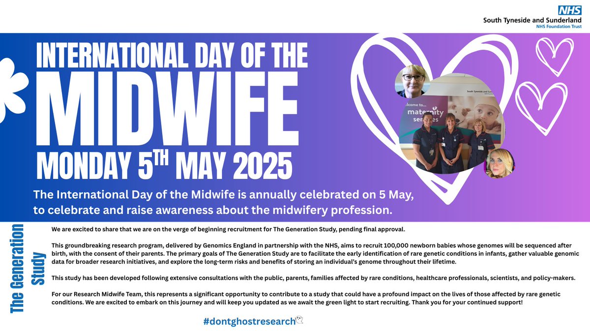 South Tyneside & Sunderland Research & Innovation (@ri_stsft) on Twitter photo This study will have a big impact on the lives of those people affected by rare genetic conditions. Our Research Midwives are waiting for Green Light to begin recruiting.
<a href="/STSFTrust/">South Tyneside and Sunderland NHS Foundation Trust</a> <a href="/NIHRrdn/">NIHR Research Delivery Network</a> #internationaldayofthemidwife This study will have a big impact on the lives of those people affected by rare genetic conditions. Our Research Midwives are waiting for Green Light to begin recruiting.
<a href="/STSFTrust/">South Tyneside and Sunderland NHS Foundation Trust</a> <a href="/NIHRrdn/">NIHR Research Delivery Network</a> #internationaldayofthemidwife