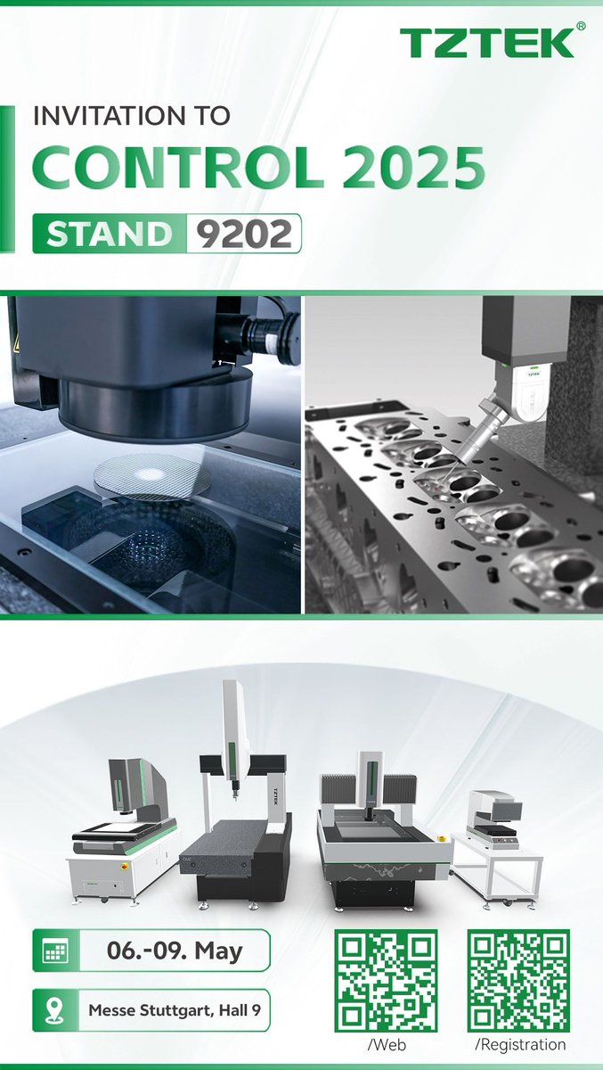 TZTEK_Vision's tweet image. Tomorrow&apos;s the big day🎉 Join us at Control Messe to explore new innovations. We&apos;re excited to connect at Booth 9202 – see you there!

#ControlMesse #Exhibition #TZTEK #CMM #VMM #Manufacturing