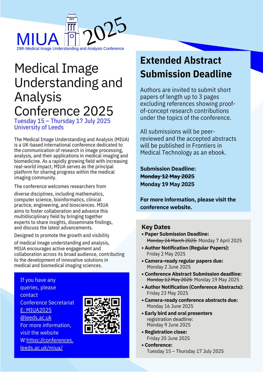Abstract deadline extended #MIUA2025 - 19th May 2025