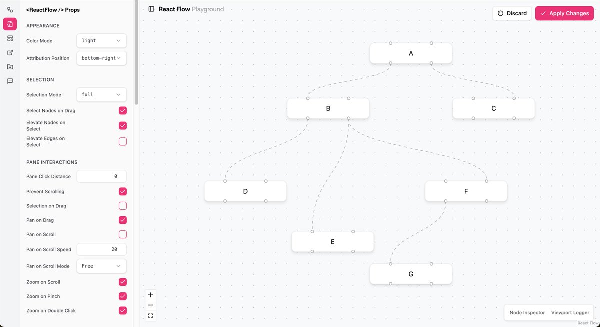 ☀️ We launched React Flow playground 🛝 A tiny app that lets you: 

- Upload or build custom flows
- Experiment with layouting libraries
- Tweak &lt;ReactFlow /&gt; props in real time
- Save your flows locally and share them

play.reactflow.dev