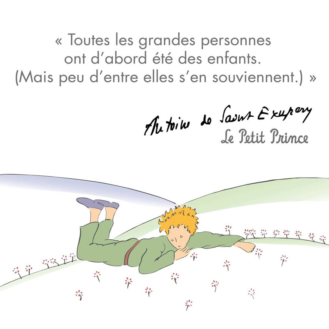 prof0309's tweet image. "모든 어른들은 한때 어린아이였습니다. (하지만 그것을 기억하는 사람은 거의 없습니다.)"
앙투안 드 생텍쥐페리, &amp;lt;어린 왕자&amp;gt;

"Toutes les grandes personnes ont d’abord été des enfants. (Mais peu d’entre elles s’en souviennent.)"
Antoine de Saint-Exupéry, Le Petit Prince