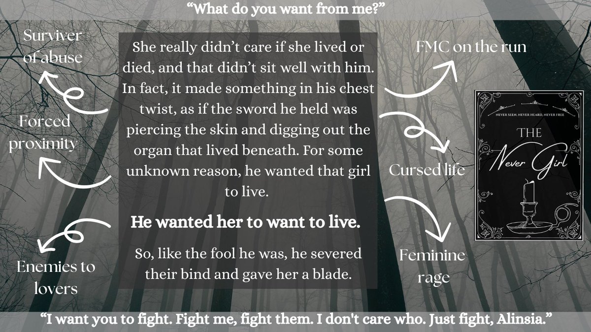 Dear #litagents 
I’m proud to present my updated #agentguide to THE NEVER GIRL. 

She was dying. She had been since the day she was born. 

CINDERELLA x POWERLESS x ONE DARK WINDOW

🗡️Feminine Rage
🗡️FMC on the run
🗡️Dual POV
🗡️Enemies 2 Lovers
🗡️Cursed life
🗡️Unique magic system