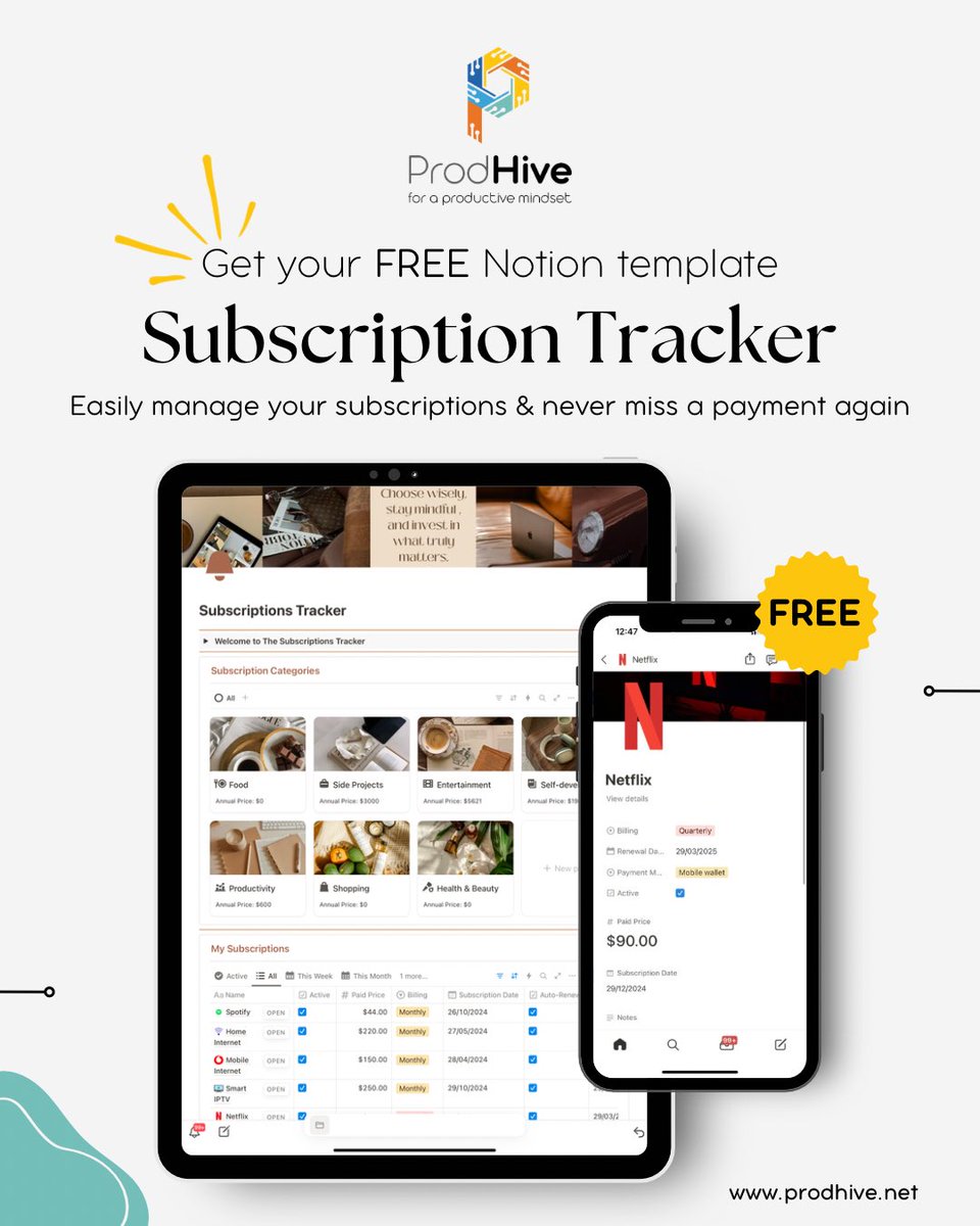 prod_hive's tweet image. Never miss a payment again—FOR 𝗙𝗥𝗘𝗘!
Stay on top of your subscriptions effortlessly.
Comment “𝗦𝗨𝗕𝗦𝗖𝗥𝗜𝗣𝗧𝗜𝗢𝗡𝗦” and we’ll send it your way! 🚀
#ProdHive #FreeNotionTemplate #subscriptiontracker