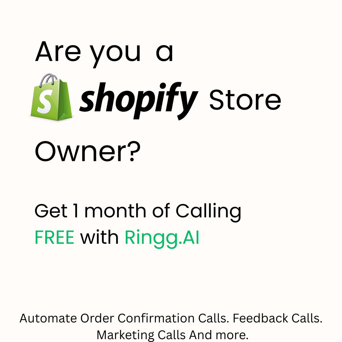 Calling all #shopify store owners! Automate your inbound and outbound calling with Ringg.ai today