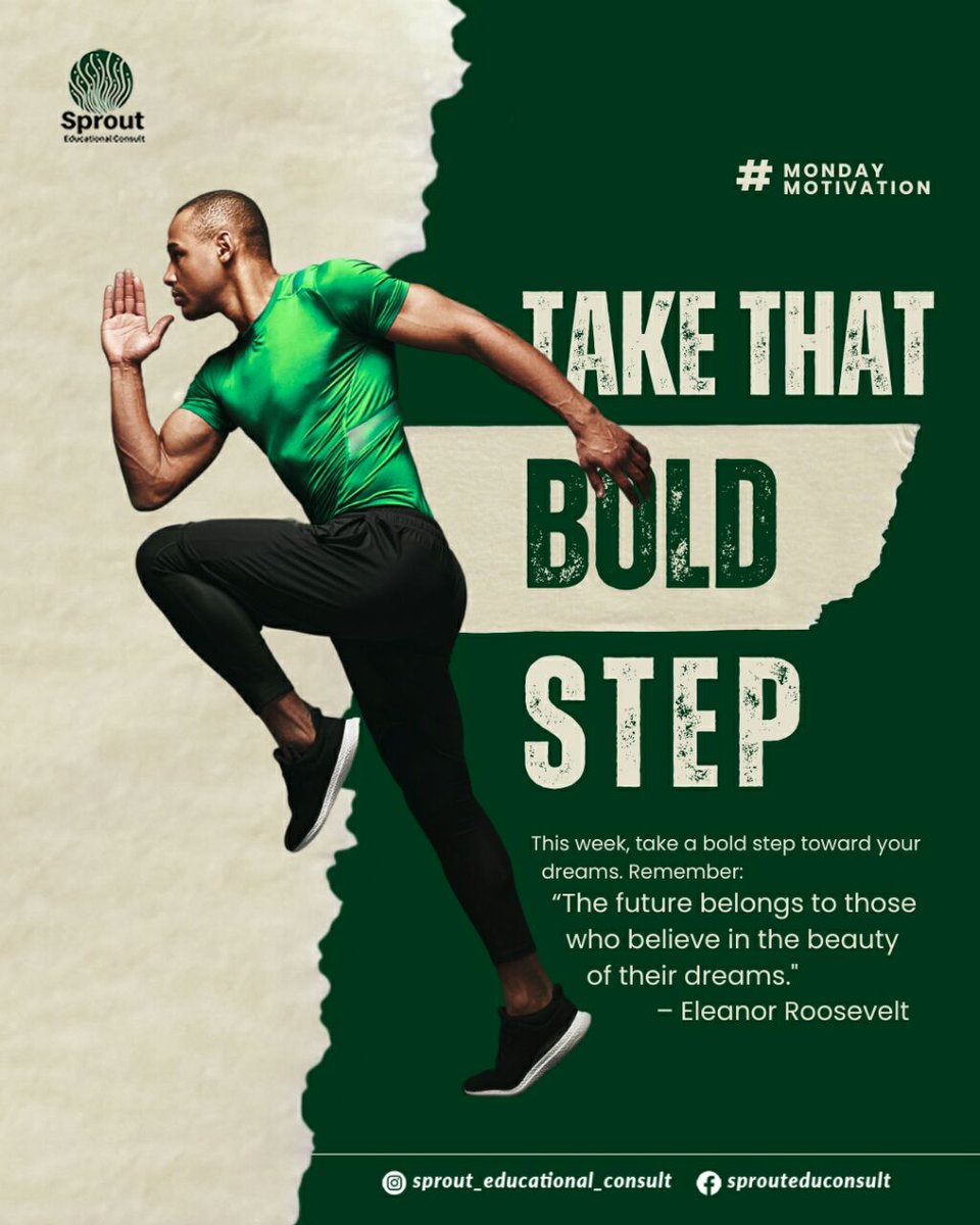 SproutEdconsult's tweet photo. Happy New Week from Sprout. This week, take a bold step toward your dreams. Remember: "The future belongs to those who believe in the beauty of their dreams." – Eleanor Roosevelt Whether it’s your study abroad plans, exam registration, or visa goals — we're here to walk with you https://t.co/p5YHEyAH2d