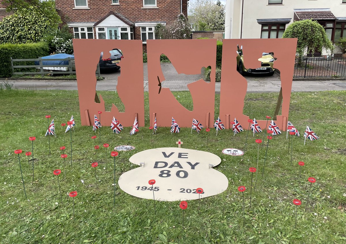 VE Day Display set up this morning next to the Lambton Worm. Thanks to the volunteers of the group who helped out making and siting the display.