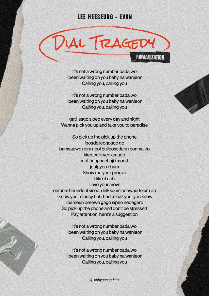 enhypenupdates's tweet image. EVAN "Dial Tragedy"

🔗 youtube.com/watch?v=F6Ix6V…

&amp;lt; ROMANIZATION &amp;amp; ENGLISH &amp;gt;

HEESEUNG IS CALLING
#CallHEEngYouRingtone #ENHYPEN_HEESEUNG #ENHYPEN @ENHYPEN_members @ENHYPEN
