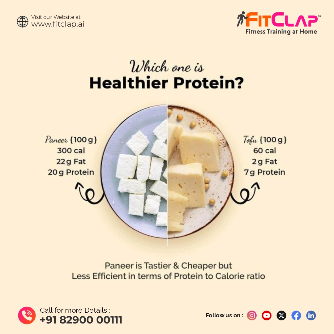 fitclap's tweet photo. Paneer vs Tofu — Which protein source is your go-to? 🍽️💪
If you love taste, paneer wins! 😋
If you want a lighter, leaner option, tofu is your best bet! 🥢✨
Choose what keep fueling your fitness journey! 🚀

#FitClap #FitnessAtHome #ProteinPower #HealthyEating #PaneerVsTofu https://t.co/5WbQW153dE