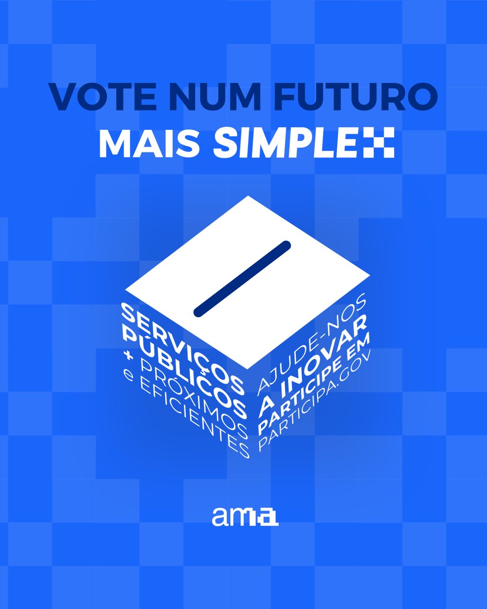 A nova fase do SIMPLEX já está no ar! 

🗳️Até 15 de maio pode votar na medida que mais lhe interessar. As propostas vencedoras irão integrar o próximo programa SIMPLEX. 

 Vote em participa.gov.pt! 

#AMAGov #SIMPLEX #Votação #Digital #ConstruirOFuturo