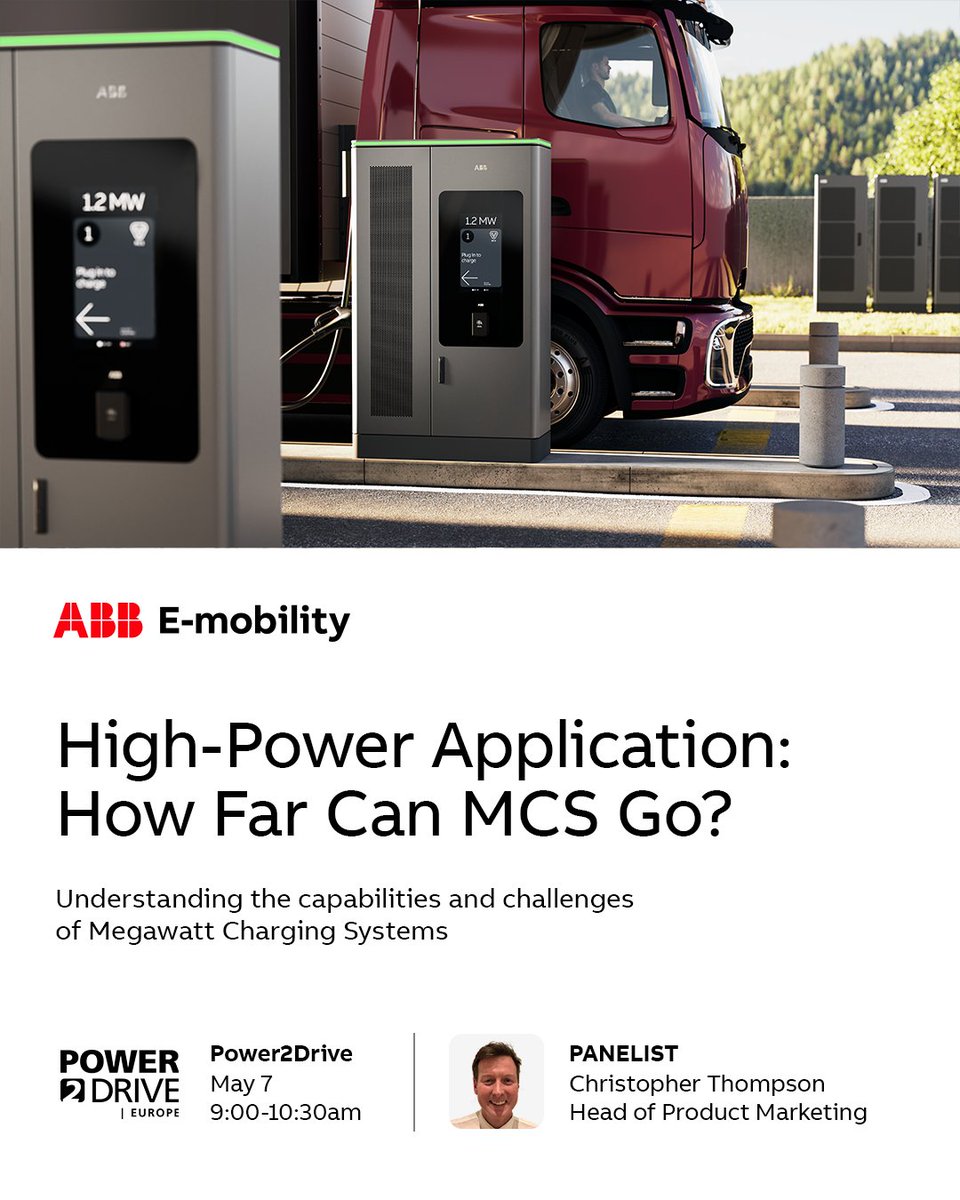 After unveiling our #MCS1200 charger at #ACTExpo, we’re excited to continue the conversation at #Power2Drive! Join our Head of Product Marketing on May 7th to explore the future of Megawatt Charging Systems.

🕑 9:00–10:30am | 📍 Room 13B, Messe Munich

#MCS #FleetElectrification
