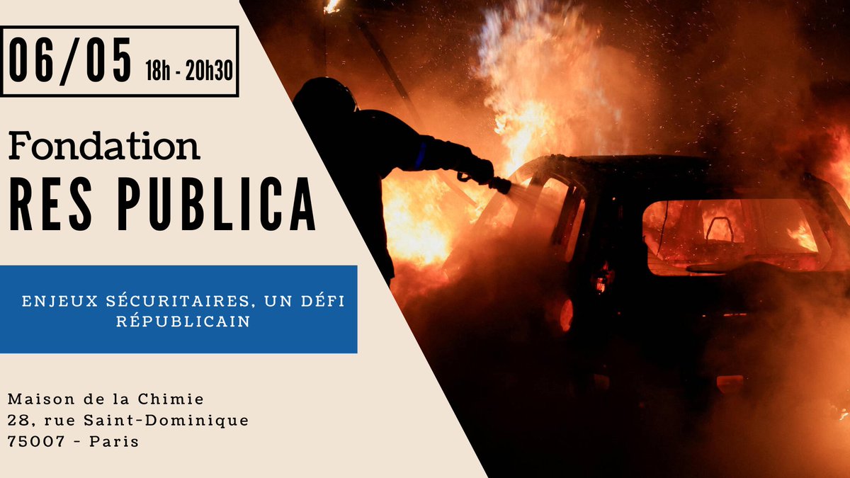 🚨Pour rappel, la <a href="/fondarespublica/">Fondation ResPublica</a> organise ce mardi à 18h un colloque sur le thème "Enjeux sécuritaires, un défi républicain". Avec Jean-Yves Autexier, Michel Aubouin et <a href="/NPolony/">Natacha Polony</a> ! Inscriptions par mail  (gbenjelloun@fondation-res-publica.org) ou par téléphone au 01.45.50.39.50.