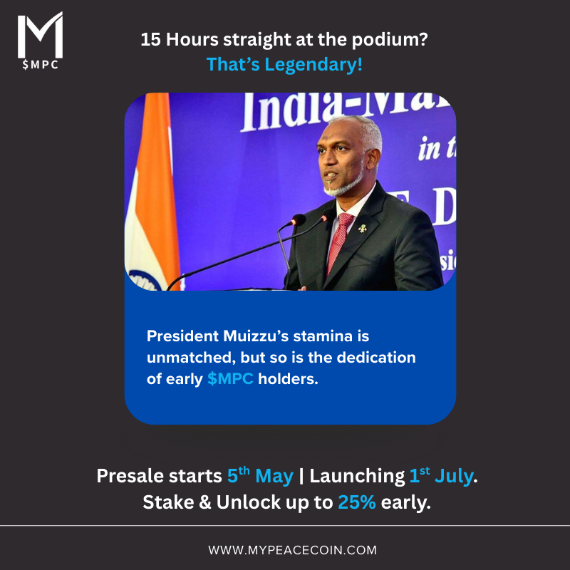 MyPeaceCoin's tweet photo. 15 hours. No breaks. Full focus 
That's Leadership.
$MPC Holders- get ready to show that same energy.
Pre-Sale is Live!
Join the $MPC Community now! 👇 
https://t.co/HbpSljpcCg

#longtermgame #mypeacecoin #cryptodedication #president #Maldives #womenempowerment #newrecord #AMA #presale