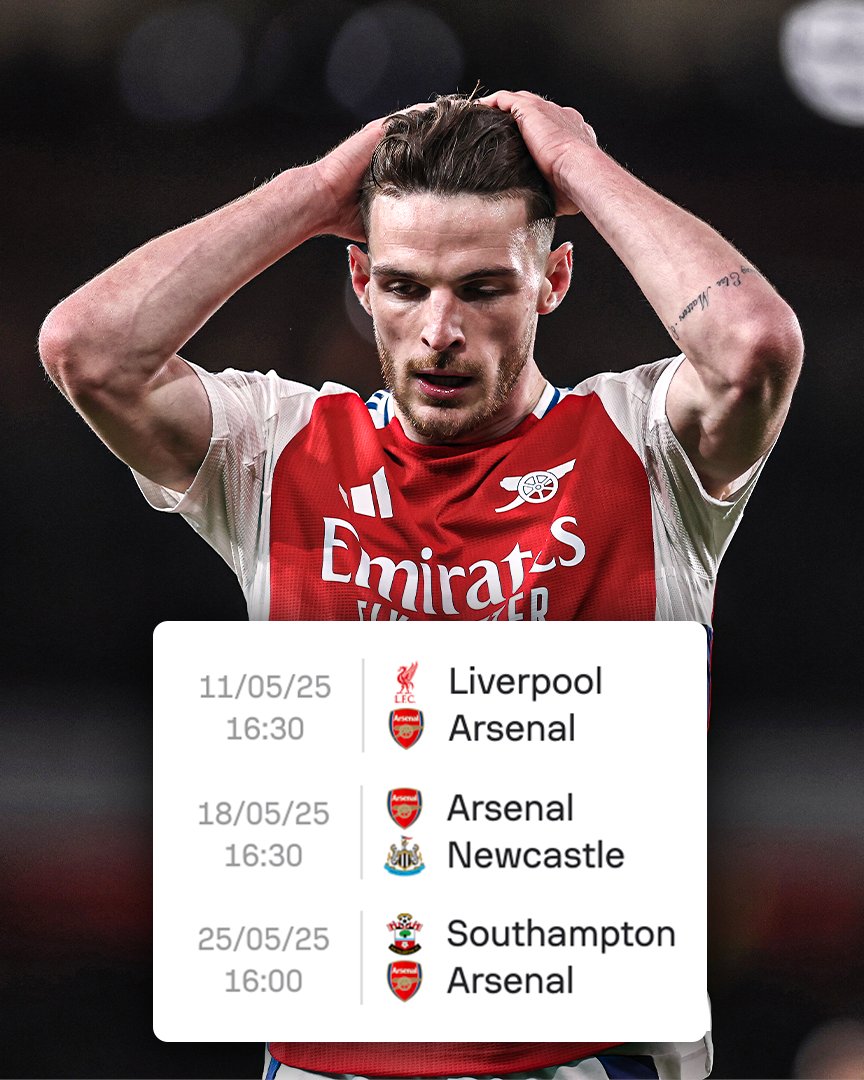 ESPNUK's tweet image. Arsenal still haven&apos;t secured Champions League football for next season.

Three Premier League games remain 👀