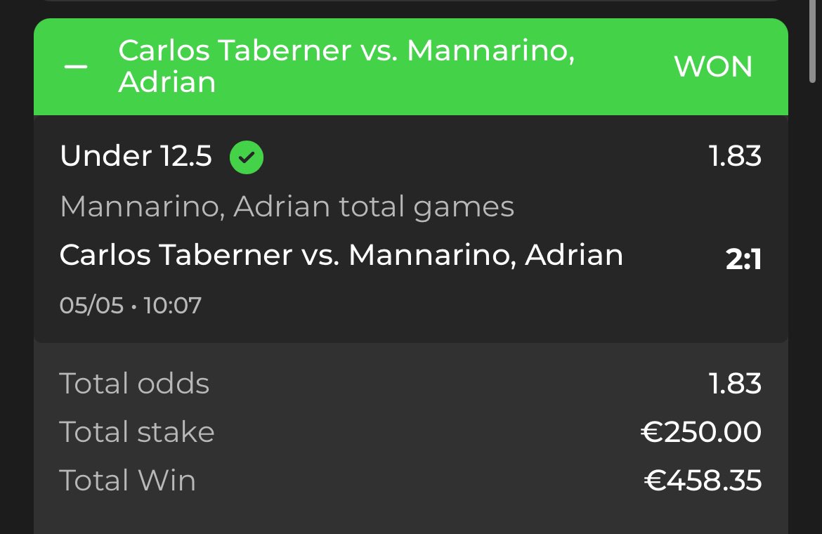 I KNOW THIS GAME LONGER THEN YOU. 🍝👨‍🍳🔥🇪🇸

Taberner smoked Mannarino 6:0 in the decider as I told you.