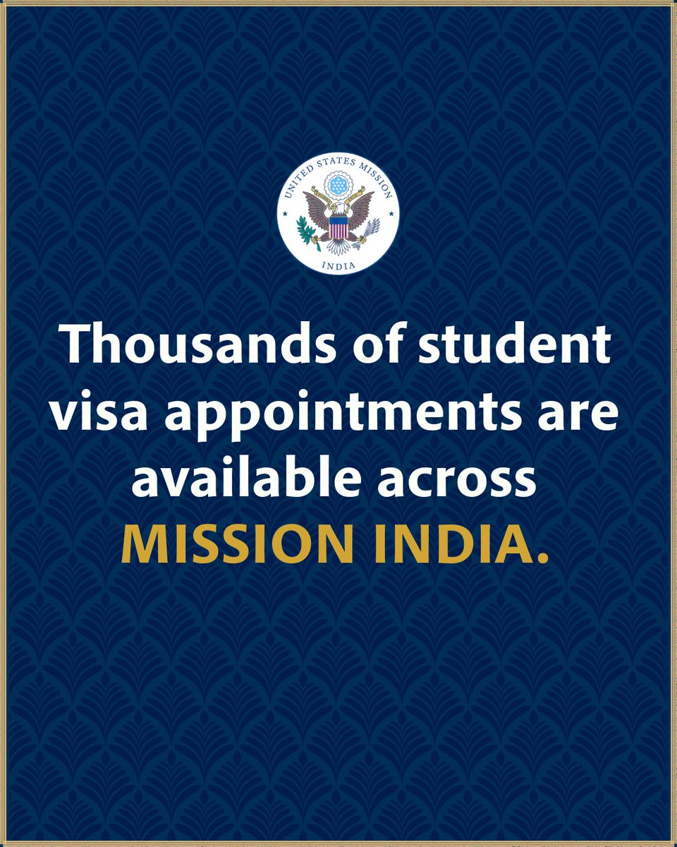 See ustraveldocs.com for student visa appointment availability.