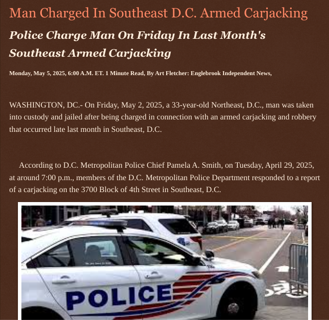 ArtFletcher9's tweet image. Man Charged In Southeast D.C. Armed Carjacking englebrookindependentnews.com/2025/05/05/man… via @Englebrooknews #WashingtonDC #southeastdc #gunpoint #carjacking #arrest #northeasted #charged @wireless_step @HRG_Media @LodiNJNews @SugarMAGA @fordmb1 @SarahGeving1 @Shannon96574094 @Daytobehappy