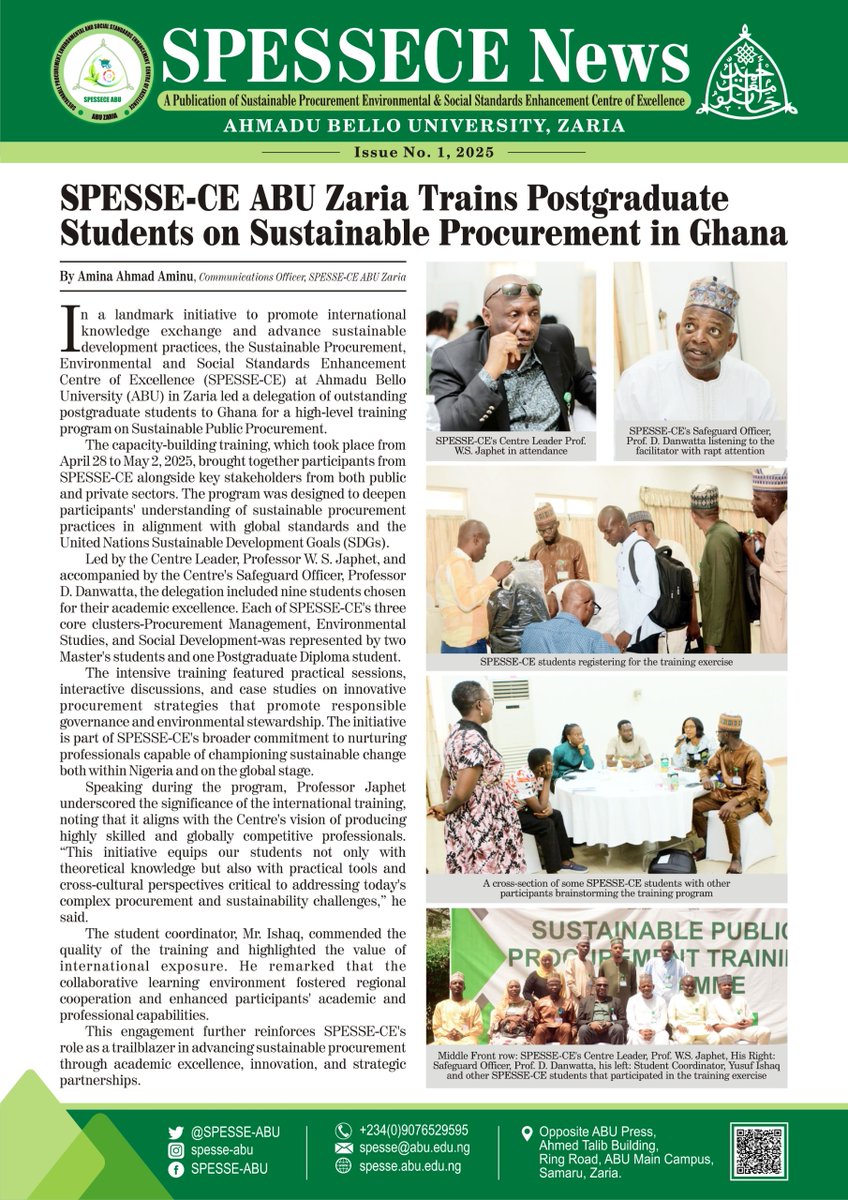 SPESSE_ABU's tweet photo. SPESSE-CE ABU Zaria Trains Postgraduate Students on Sustainable Procurement in Ghana https://t.co/Obrgotc3B7