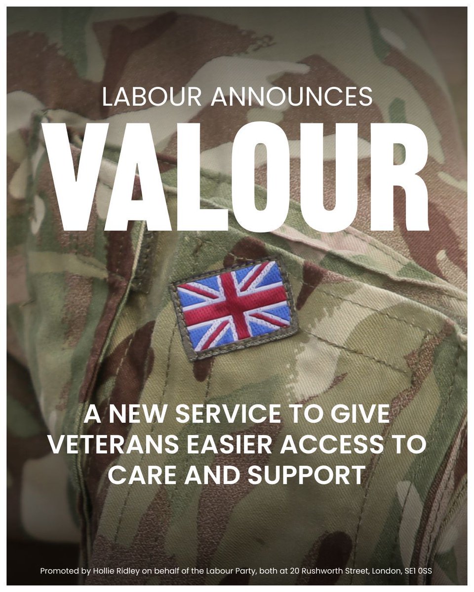 Important veteran news. 

As we commemorate VE Day, Labour is announcing a new UK-wide veteran support system, called VALOUR, to ensure veterans have easier access to care &amp; support. 

We owe a debt to those prepared to make the ultimate sacrifice for our country.