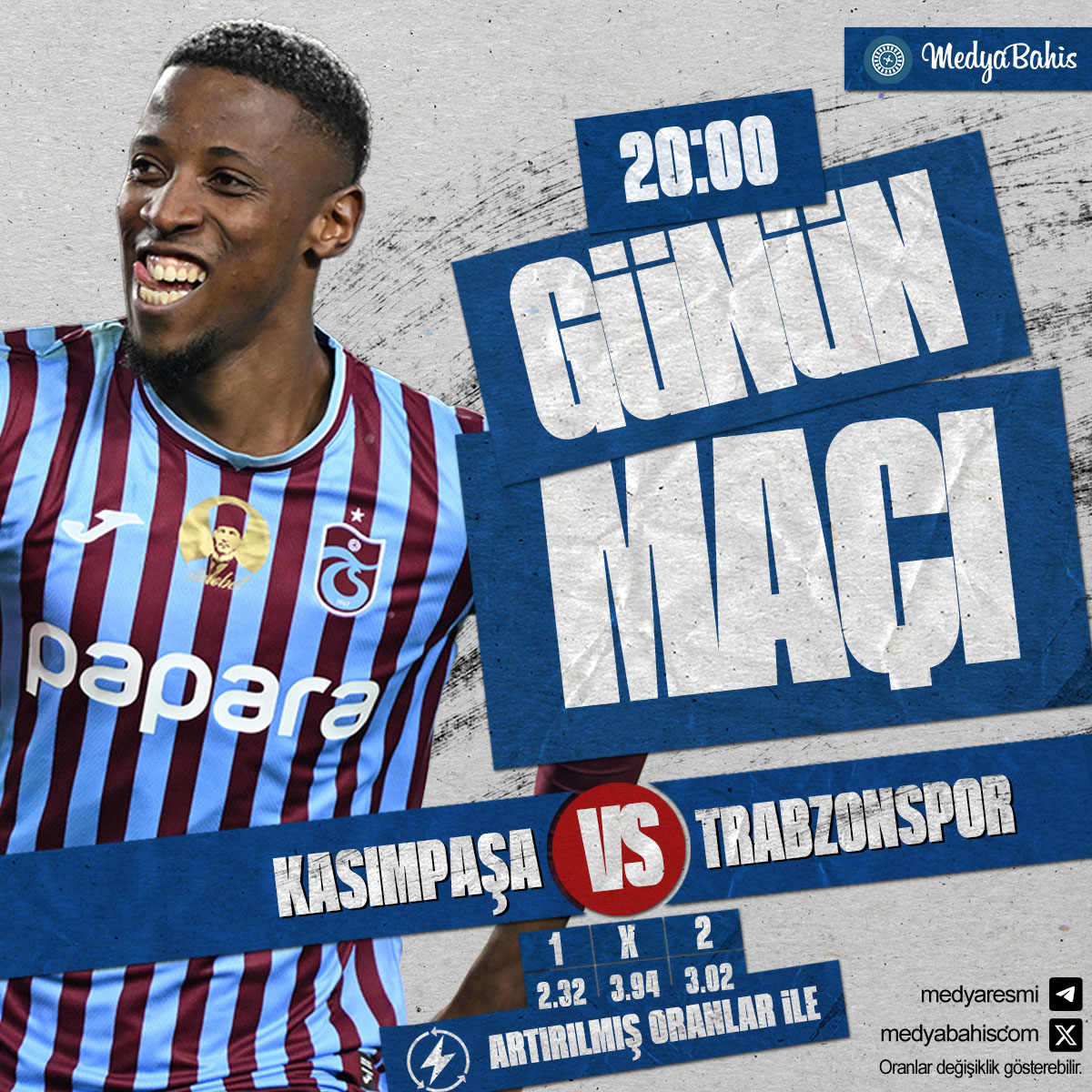 🏆 Medya'da Günün Maçı!
⚽️ Kasımpaşa❌Trabzonspor
📲 cutt.ly/3eUUNOPy
🎁 %100 Risksiz Bahis ile Medya'da!