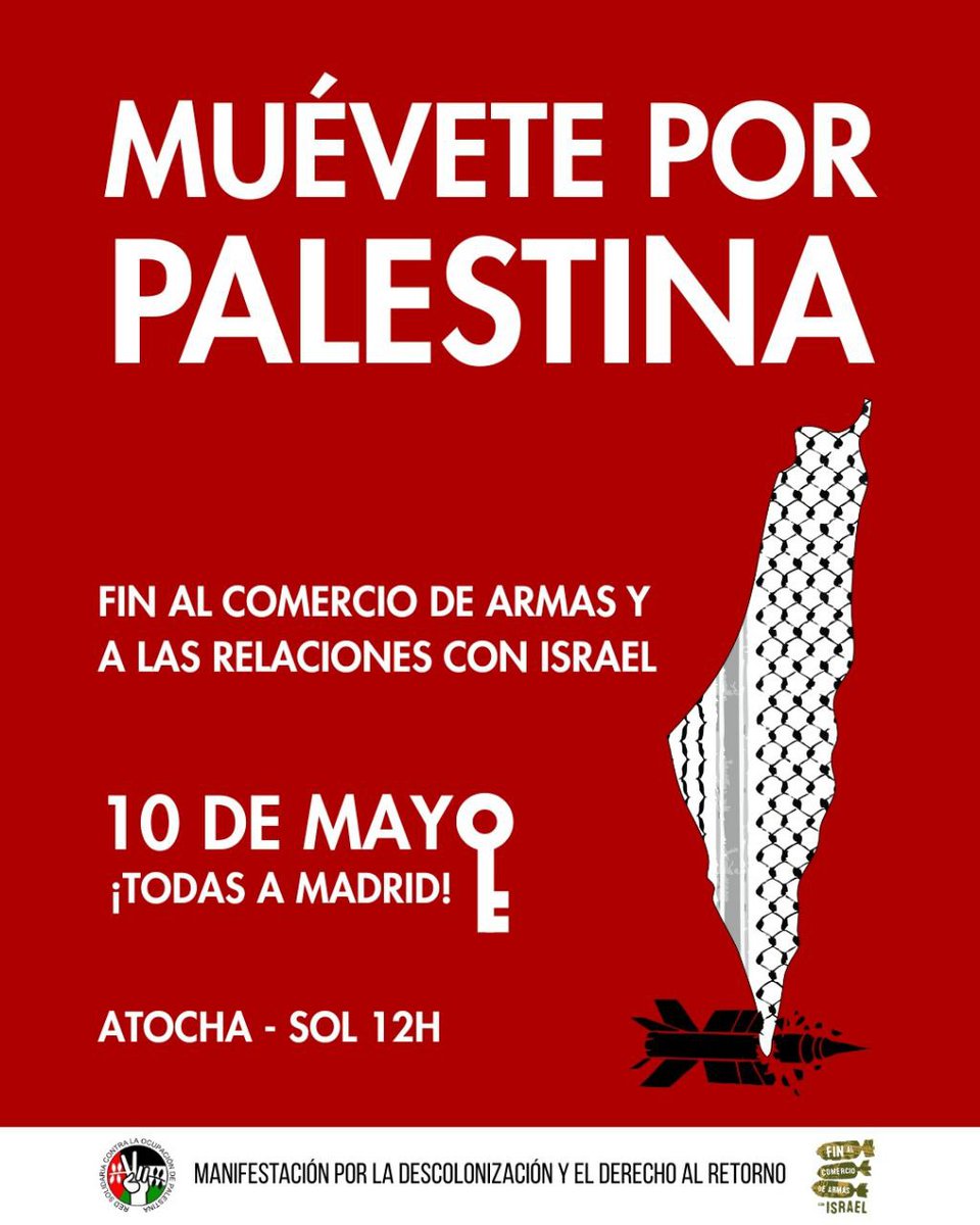 🇵🇸Este sábado convergemos en Madrid en una gran movilización por Palestina. No podemos mirar para otro lado: frente a las atrocidades del sionismo y la complicidad del gobierno y las empresas, debemos apoyar al pueblo palestino en lucha contra el colonialismo.