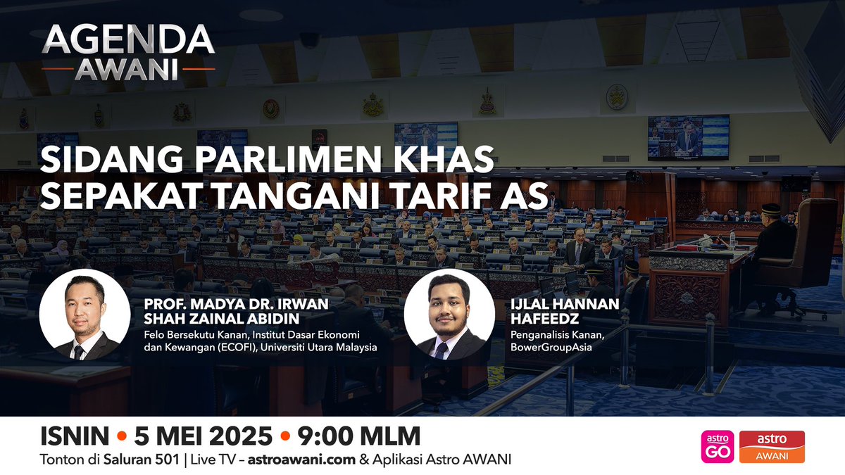 AgendaAWANI (@agendaawani) on Twitter photo Ahli parlimen kerajaan dan pembangkang berbahas soal strategi Malaysia mendepani isu tarif timbal balas Amerika Syarikat dengan pastikan rundingan berhasil dan kedaulatan ekonomi negara terpelihara. Diskusi dalam Agenda AWANI malam ini. <a href="/nazrikh/">nazri kahar</a> <a href="/501Awani/">Astro AWANI</a> Ahli parlimen kerajaan dan pembangkang berbahas soal strategi Malaysia mendepani isu tarif timbal balas Amerika Syarikat dengan pastikan rundingan berhasil dan kedaulatan ekonomi negara terpelihara. Diskusi dalam Agenda AWANI malam ini. <a href="/nazrikh/">nazri kahar</a> <a href="/501Awani/">Astro AWANI</a>