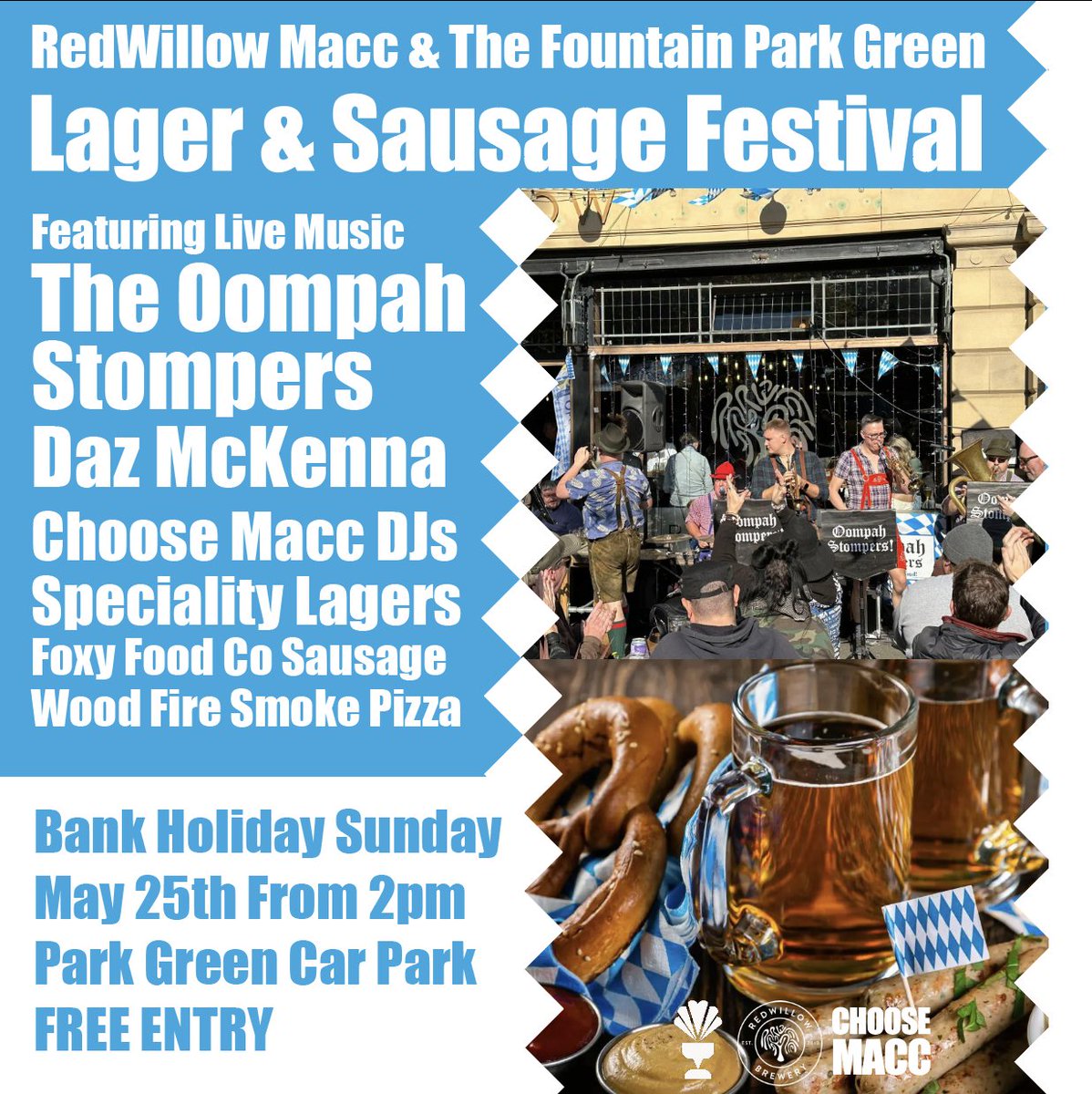 Redwillow Brewery (@redwillowbrew) on Twitter photo On May 25th we will be taking over the Park Green Carpark with <a href="/thefountainbar/">The Fountain</a> and <a href="/RedWillowMacc/">RedWillow Macclesfield</a> for a jolly sosij and lager knees-up feat music from The Oompah Stompers and Daz McKenna and food from the excellent The Foxy Food Co and Woodfire Smoke Pizza
fb.me/e/868JwwtC4 On May 25th we will be taking over the Park Green Carpark with <a href="/thefountainbar/">The Fountain</a> and <a href="/RedWillowMacc/">RedWillow Macclesfield</a> for a jolly sosij and lager knees-up feat music from The Oompah Stompers and Daz McKenna and food from the excellent The Foxy Food Co and Woodfire Smoke Pizza
fb.me/e/868JwwtC4