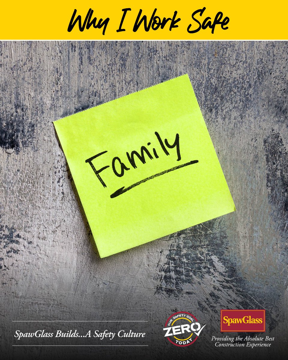 SpawGlass1953's tweet image. We work safe so we can be there for the people who matter most.

During Construction Safety Week, we’re sharing the “WHY” behind our commitment to safety – starting with one that hits close to home: Family.

#ConstructionSafetyWeek #WhyIWorkSafe #SafetyWHY #ZeroToday