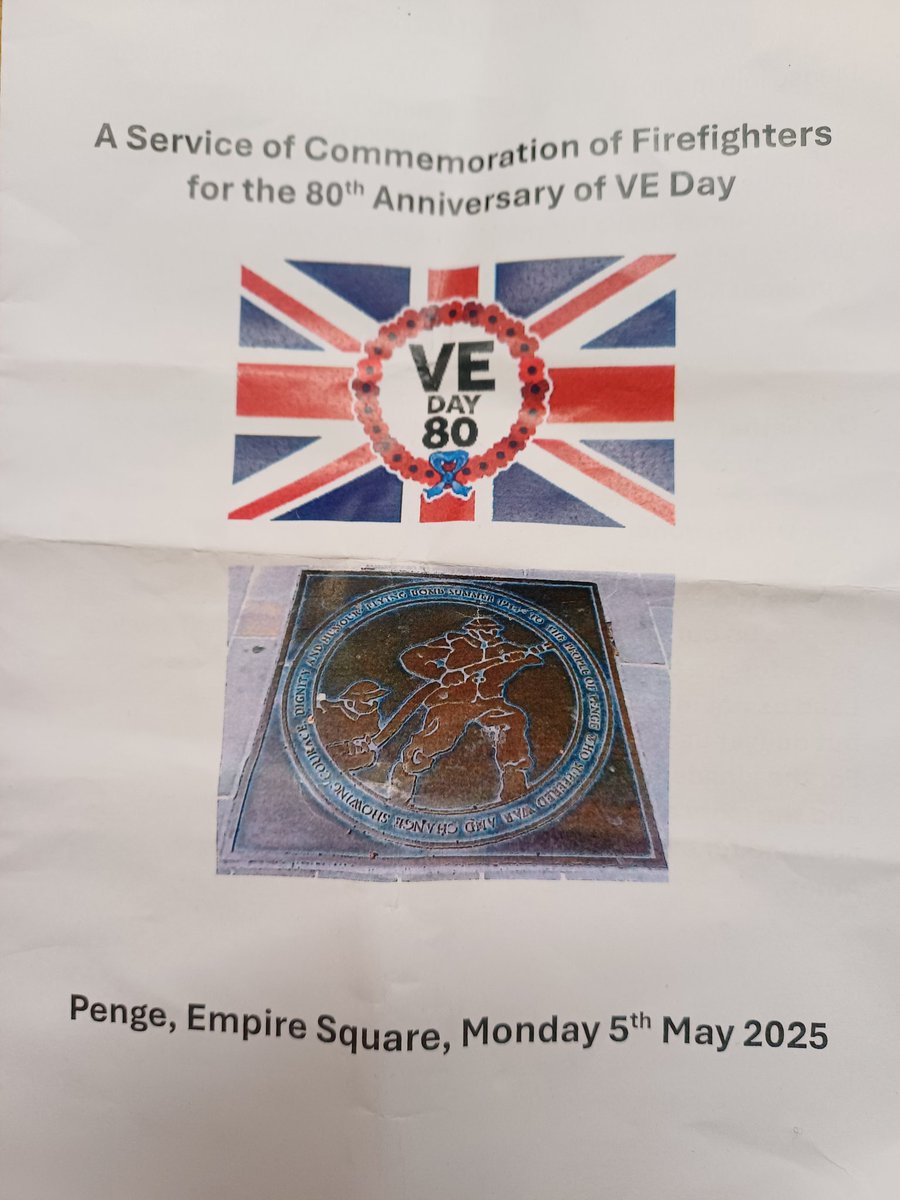 BromleyLFB's tweet photo. As part of the 80th anniversary of VE day, a moving service was held  to commemorate our fallen Firefighter colleagues who died protecting us during WW2. Wonderful to see the Mayor and Mayoress of Bromley, our cadets from Croydon and Orpington and Beckenham Green watch. https://t.co/b1GRAgVY1e