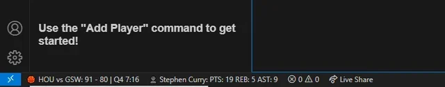 com1ngthruu's tweet photo. Made a VSCode extension to watch the NBA Playoffs so CS Students dont need to alt tab from vscode every second to check the scores. Search NBA Live on VSCode marketplace to install. 

Player and game stats all neatly compiled into the taskbar https://t.co/FvR52SWz6H