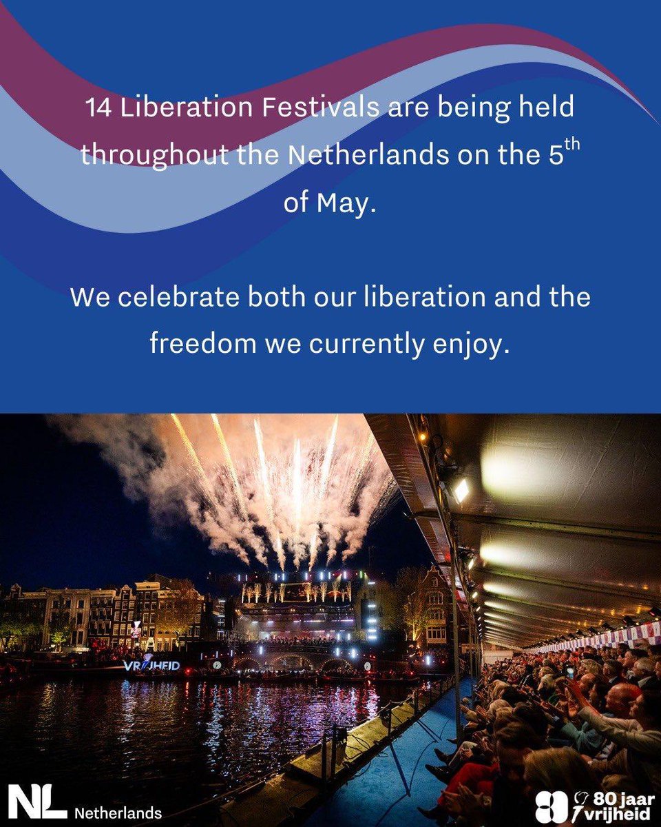 Across the Netherlands, Liberation Day (Bevrijdingsdag) is marked on
🇳🇱 5 May – Celebrating Freedom! Today, we mark 80 years of freedom. From festive celebrations to moments of reflection, we honour the courage of those who fought for our liberty.
#Bevrijdingsdag #LiberationDay