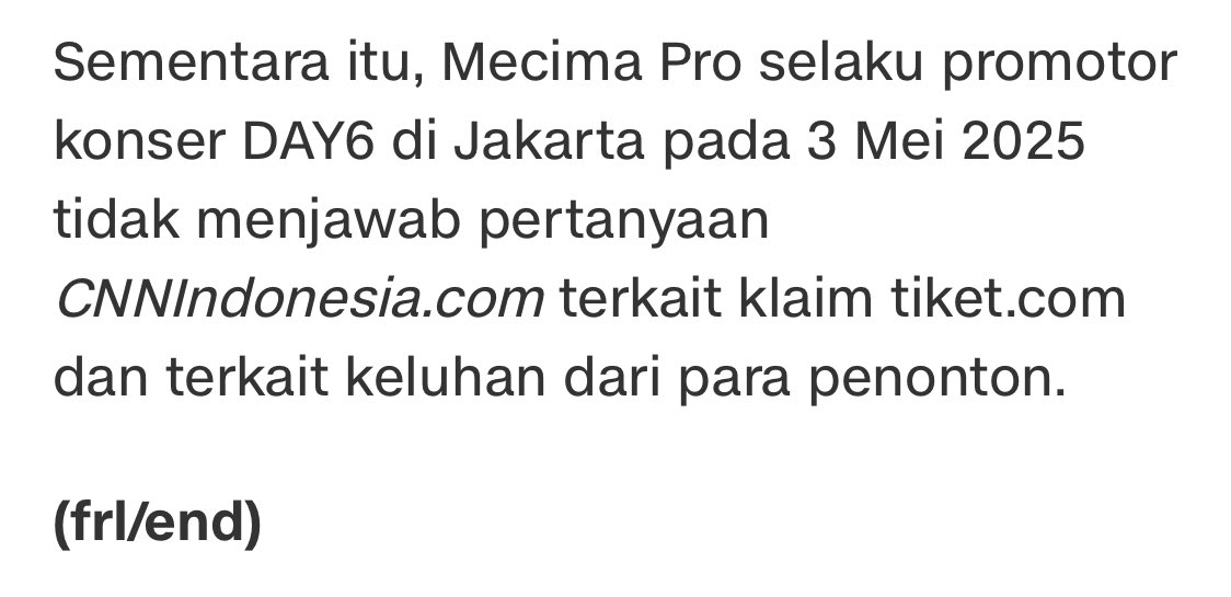 ‼️📝 Wakil Ketua Komisi VII DPR RI Lamhot Sinaga mendorong pemerintah utk mengevaluasi promotor konser DAY6 krn menuai kecaman hingga viral di medsos.

🟡 Evaluasi diminta lewat Kemenparekraf, biar ada tindakan nyata dan kejadian kayak gini ngga keulang.

🟡 DPR juga minta izin