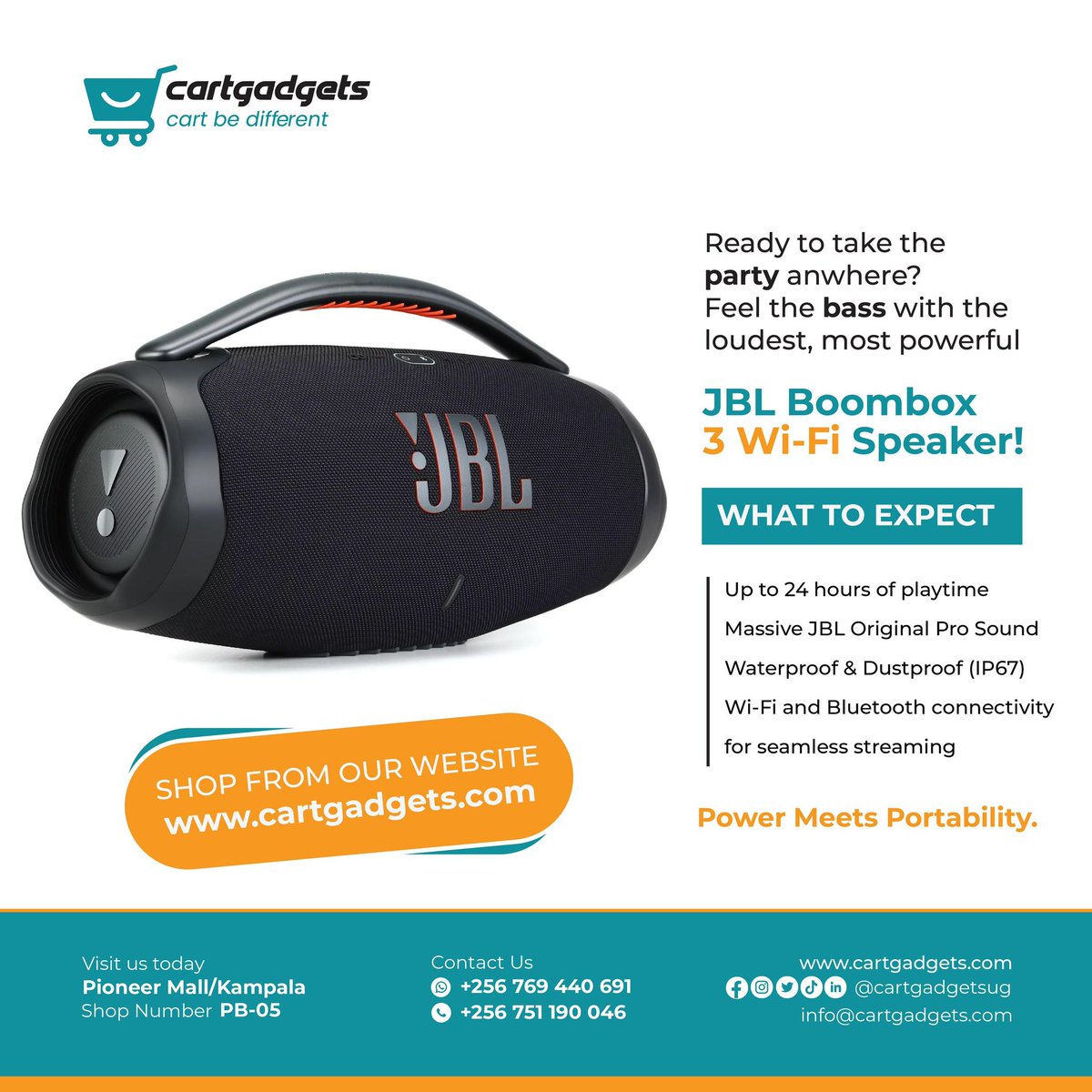 Turn up the volume and feel the power! The JBL Boombox 3 Wi-Fi Speaker is here to bring the party anywhere. Now available at Cart Gadgets!"
#JBLBoombox3 #CartGadgets #PowerfulSound #PartyAnywhere