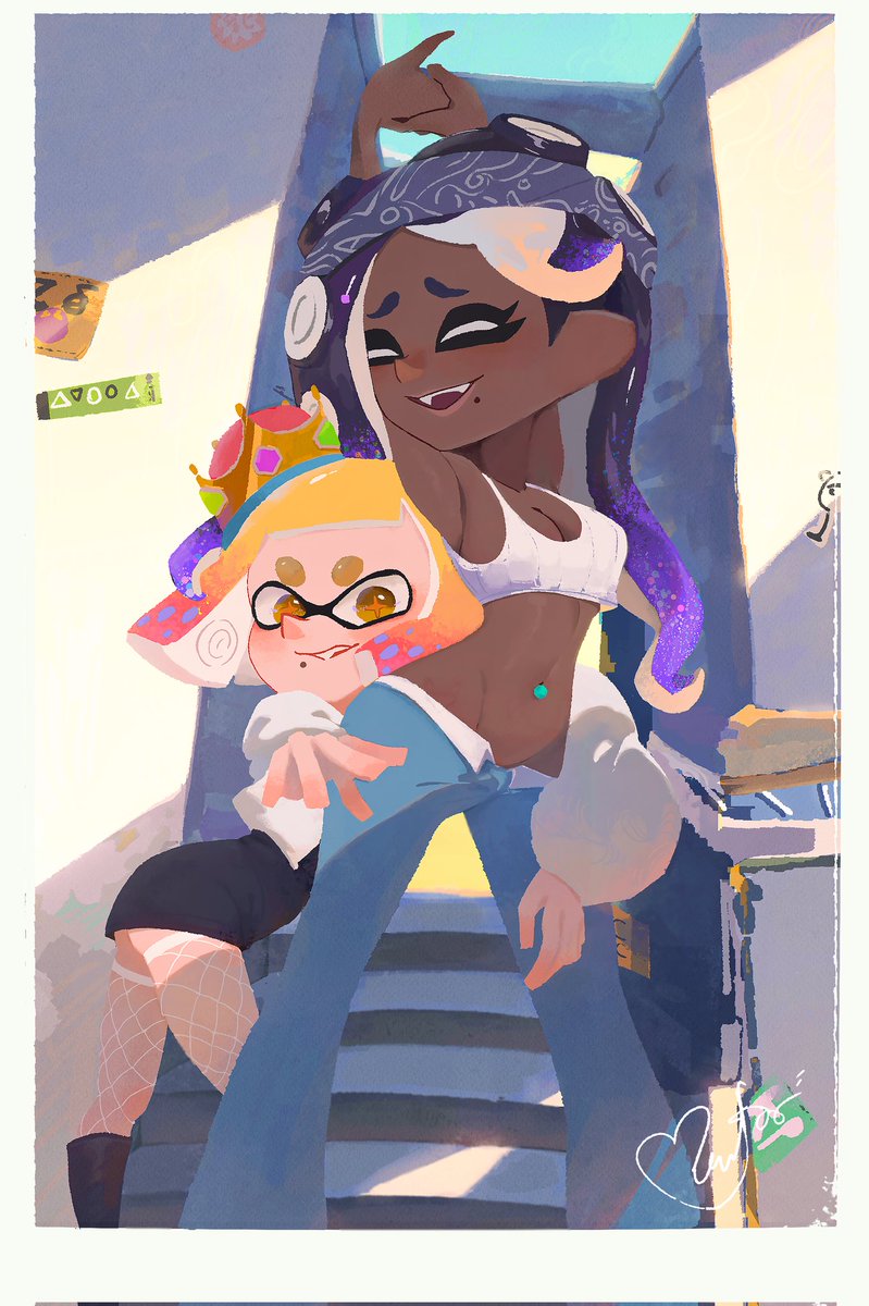 zhang_tian57284's tweet image. いい天気だし、外で踊っちゃおうよ!૮ ´͈ ᗜ `͈ ა♡ #Splatoon3 #splatoonart #ファミ通イカした創作大賞