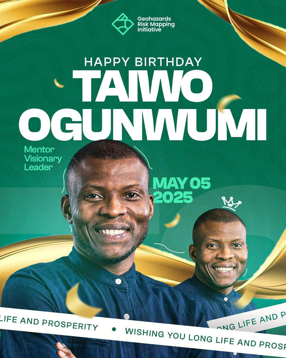 Geohazard Risk Mapping Initiative (@geohazardmaps) on Twitter photo To us, leadership is defined by the courage to create change.
Today, we celebrate a change maker, <a href="/T_Ogunwumi/">Taiwo Ogunwumi</a>, the Founder of GeoHazards Risk Mapping Initiative. We appreciate your leadership.
Happy Birthday! 🎉 🥳 To us, leadership is defined by the courage to create change.
Today, we celebrate a change maker, <a href="/T_Ogunwumi/">Taiwo Ogunwumi</a>, the Founder of GeoHazards Risk Mapping Initiative. We appreciate your leadership.
Happy Birthday! 🎉 🥳