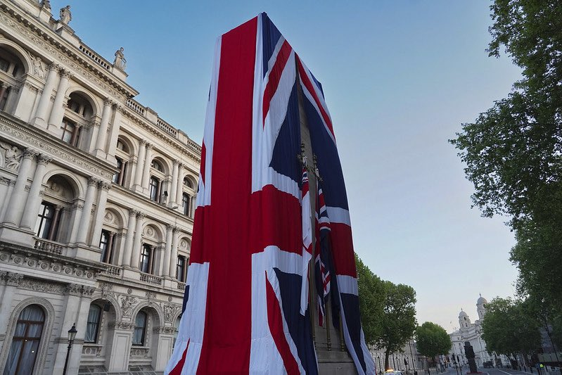 The Cenotaph is draped in union flags, just as it was on VE Day 1945.

Stunning  🇬🇧