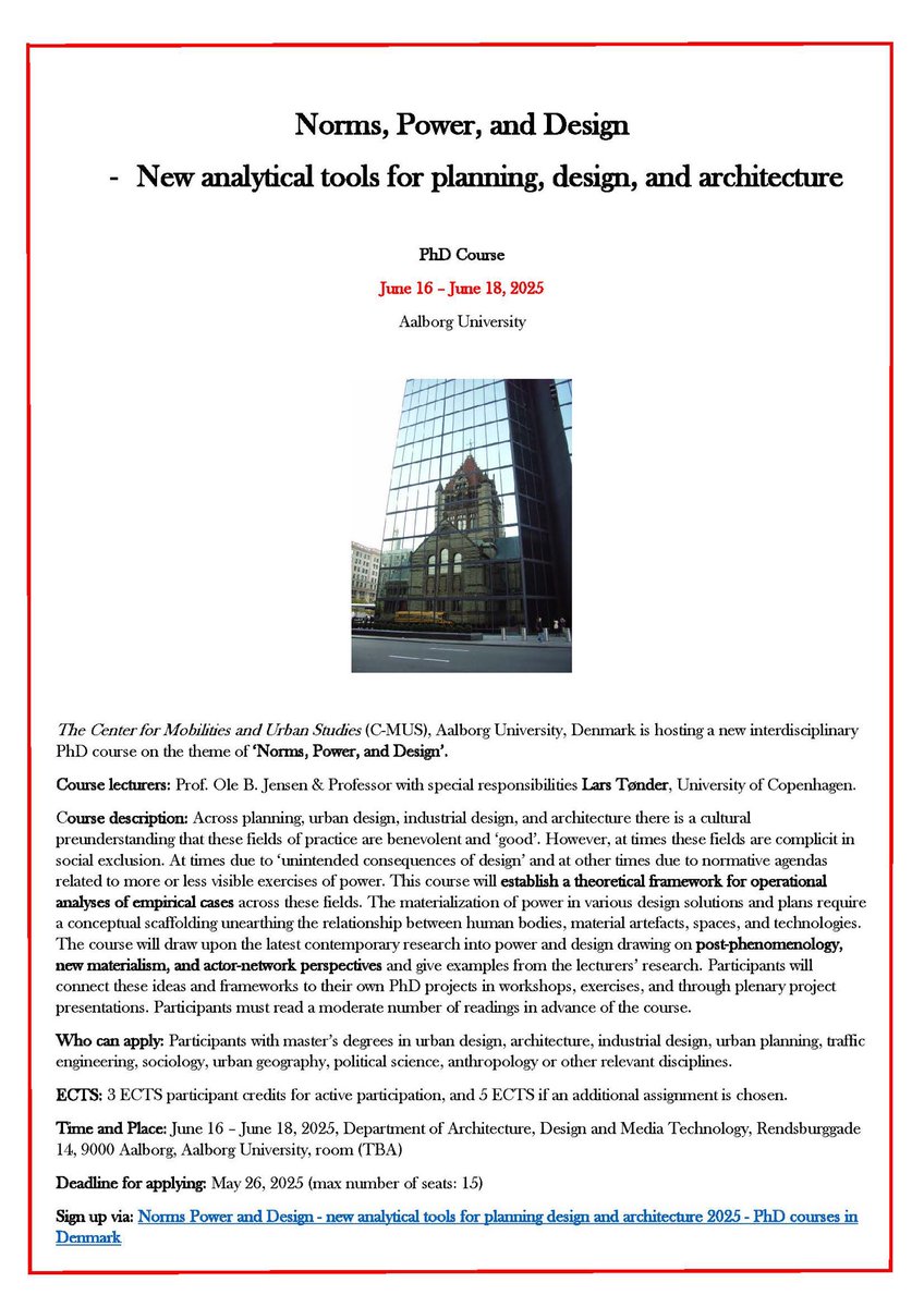 Are you interested in norms and power and how they interface with design? Then join me and Lars Tønder in Aalborg for a three-day phd course June 16-18. The course is free of charge.