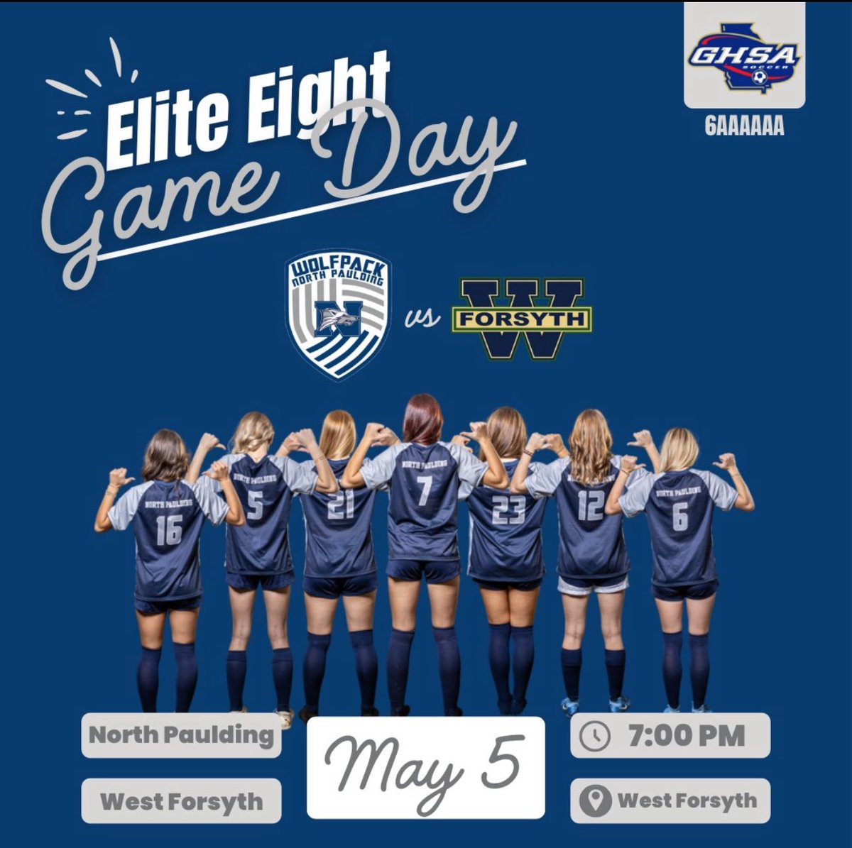Come support your #LadyWolfpack tonight as they take on West Forsyth in an Elite 8 rematch! Go Pack! 🐺⚽️ #TrainCompeteWin