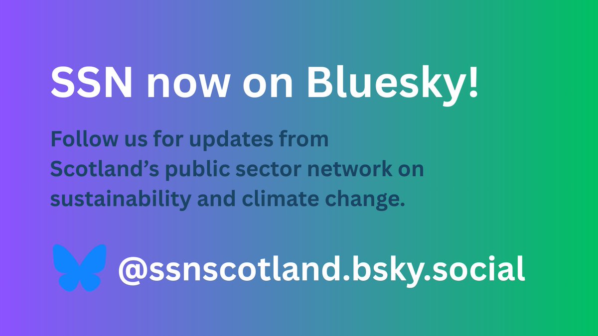 We’re now on Bluesky! 🌤️
Come follow us at ssnscotland.bsky.social for updates on sustainability and climate change from across Scotland’s public sector.

That’s where we’ll be sharing from now on. See you there!
🔗bit.ly/4k57MFo