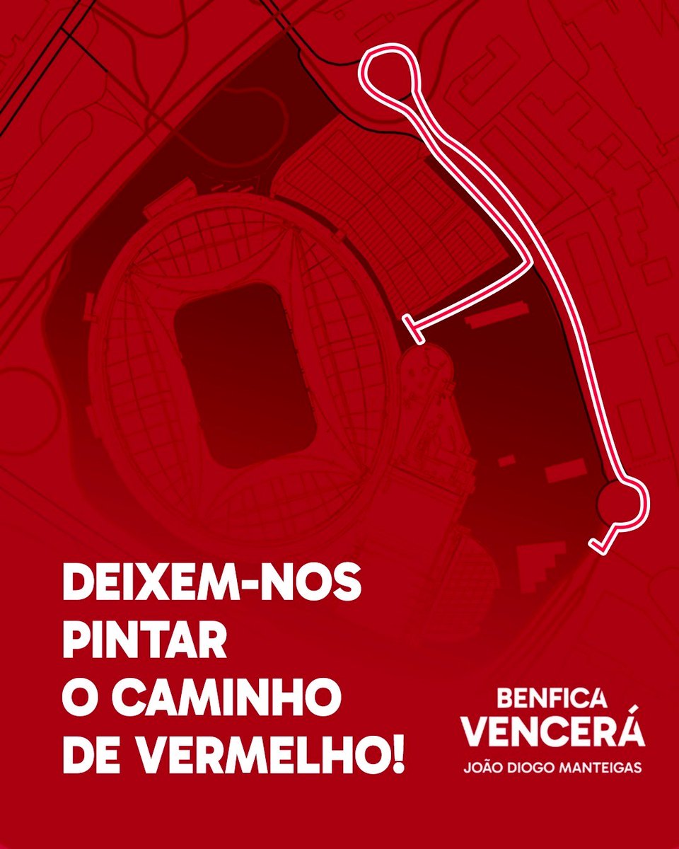 Não é só um trajeto no mapa — é onde começa a batalha. 🔥🚌
Queremos estar lá com a equipa, a empurrar cada metro com alma benfiquista. ❤️🦅

Inspirem-se em cada cara da rotunda que nos honrou o passado e inspirem-se no Rei que vos irá receber.

💪 Juntos <a href="/SLBenfica/">SL Benfica</a>, até ao