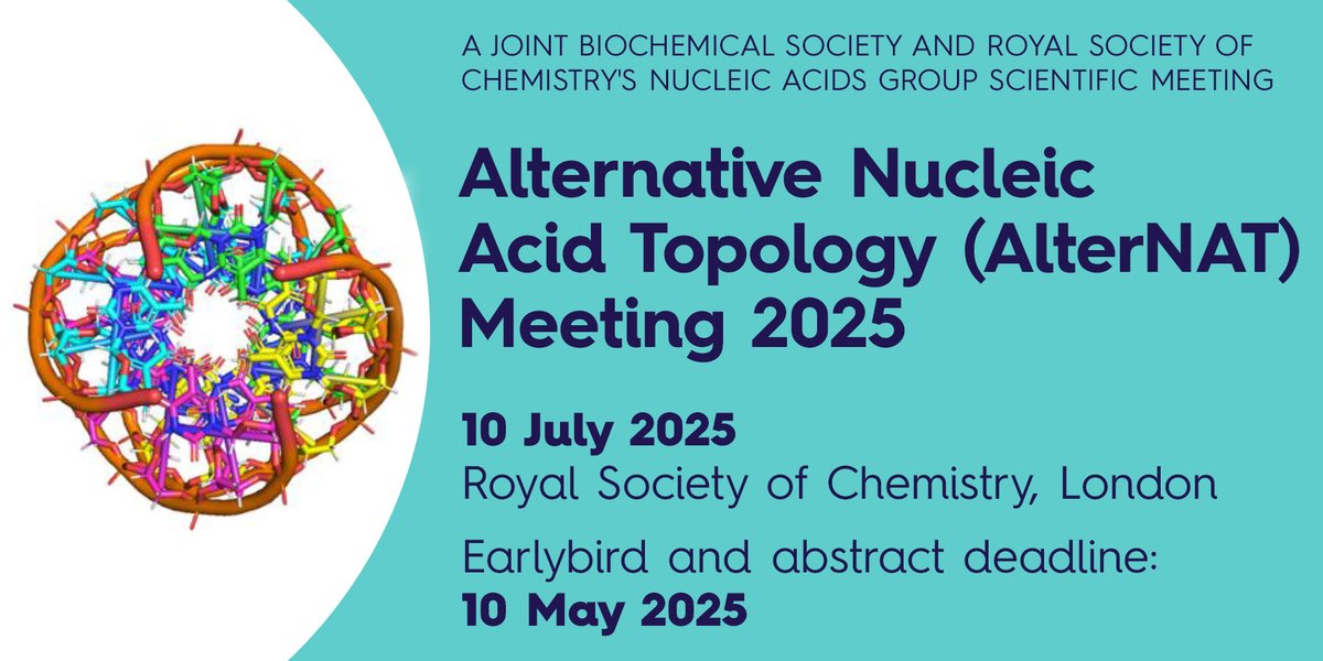 Biochemical Society (@biochemsoc) on Twitter photo Don't miss our upcoming AlterNAT Meeting, organised in collaboration with <a href="/RoySocChem/">Royal Society of Chemistry</a> <a href="/NucleicAcidUK/">RSC Nucleic Acids</a>! Talk themes will include triplex and quadruplex structures, as well as applications for multistrand structures. Register before 10 May to save ÂŁ: ow.ly/9KSv50VMI1e Don't miss our upcoming AlterNAT Meeting, organised in collaboration with <a href="/RoySocChem/">Royal Society of Chemistry</a> <a href="/NucleicAcidUK/">RSC Nucleic Acids</a>! Talk themes will include triplex and quadruplex structures, as well as applications for multistrand structures. Register before 10 May to save ÂŁ: ow.ly/9KSv50VMI1e