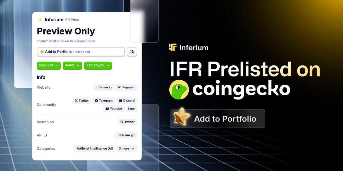 InferiumAI's tweet photo. $IFR is now prelisted on @coingecko!

⭐️ Add $IFR to your portfolio to stay ahead: https://t.co/HR9PwPkolZ

Let’s show them the strength of our community. 👀 https://t.co/bRWpa0KReJ
