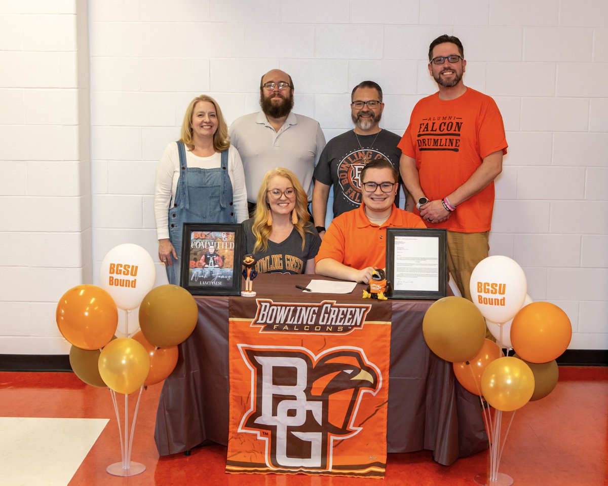 Noah Lancianese made it into the exclusive BGSU Percussion Studio program! Though many auditioned for entrance, only a select few were accepted.

Noah signed his acceptance letter, and will be attending in the fall. Next step will be BGSU Falcon Marching Band Drumline!