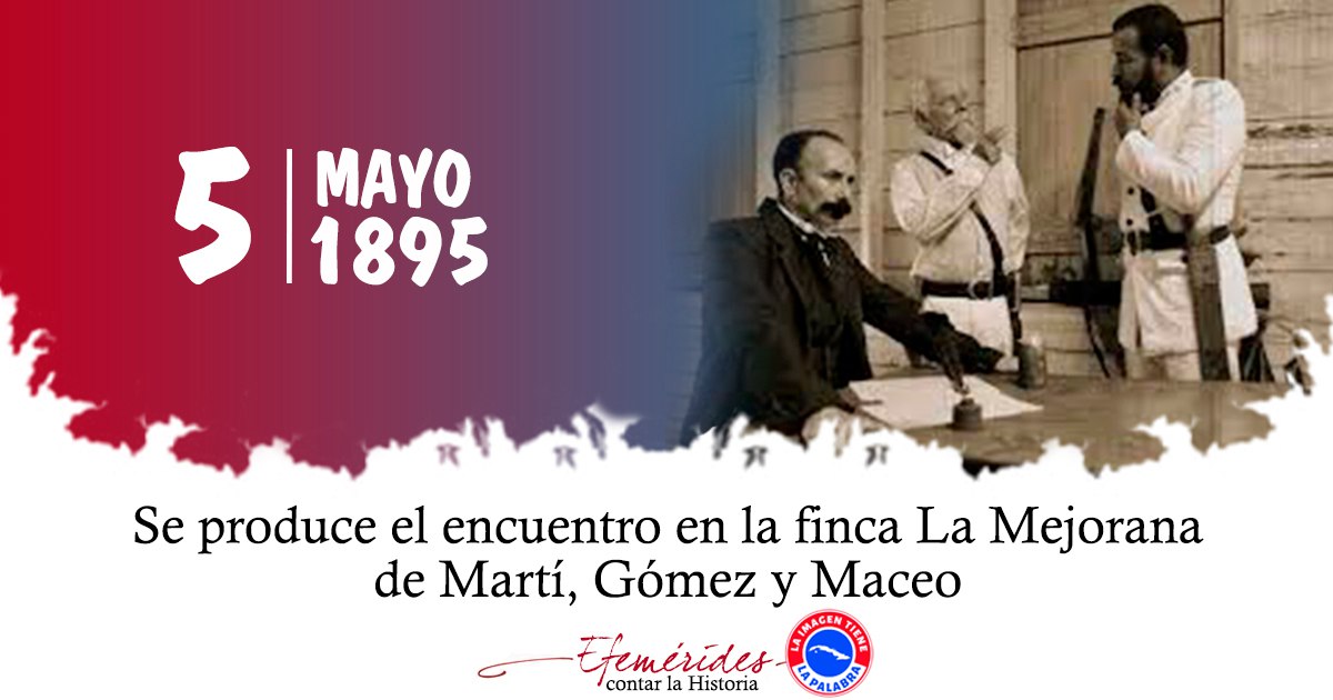 Se cumplen hoy 130 años de la reunión de Martí, Gómez y Maceo en La Mejorana. Tenían visiones distintas en varios temas, pero en todo lo esencial estaban #UnidosXCuba. Ese es el legado: ¡el valor de la unidad! #CubaViveEnSuHistoria