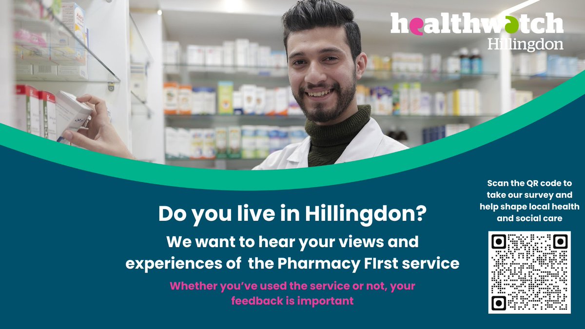 Have you used Pharmacy First? Or or even heard of it? Either way – we want your thoughts!
Hillingdon residents share your feedback. Take our survey!
ow.ly/Jobj50VM43n
 #PharmacyFirst