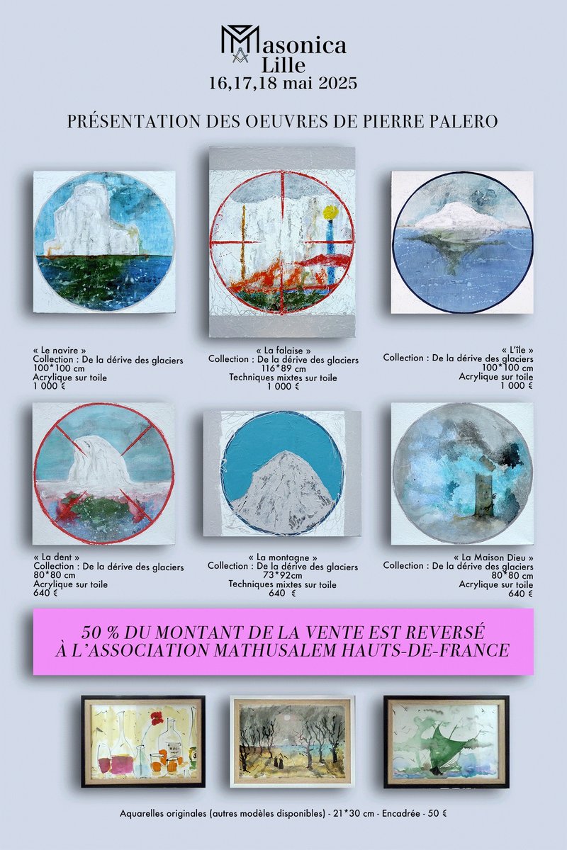 Nous avons le plaisir de vous annoncer que notre ami Pierre Palero mettra en vente plusieurs de ses œuvres. À cette occasion, 50 % du prix d'achat sera généreusement reversé à  l'association Mathusalem Hauts-de-France, qui œuvre au service des aînés  et du lien intergénérationnel