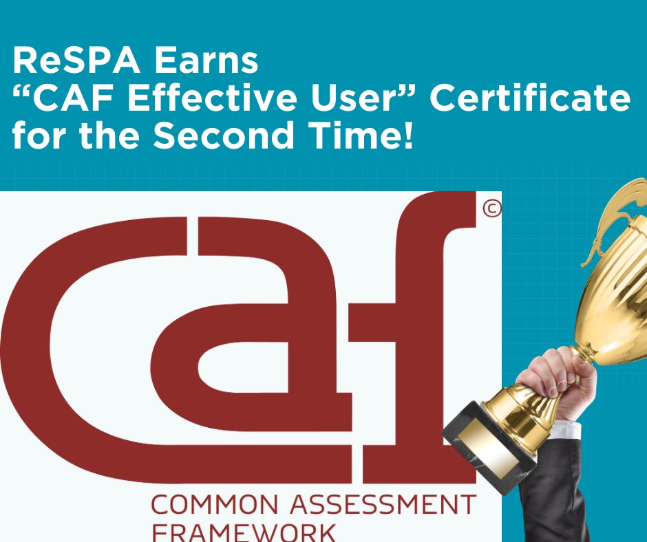 Once again, ReSPA team awarded the "CAF Effective User" Certificate, confirming the successful completion of the CAF implementation and the CAF External Feedback Evaluation Procedure (PEF).
👉respaweb.eu/0/news/772